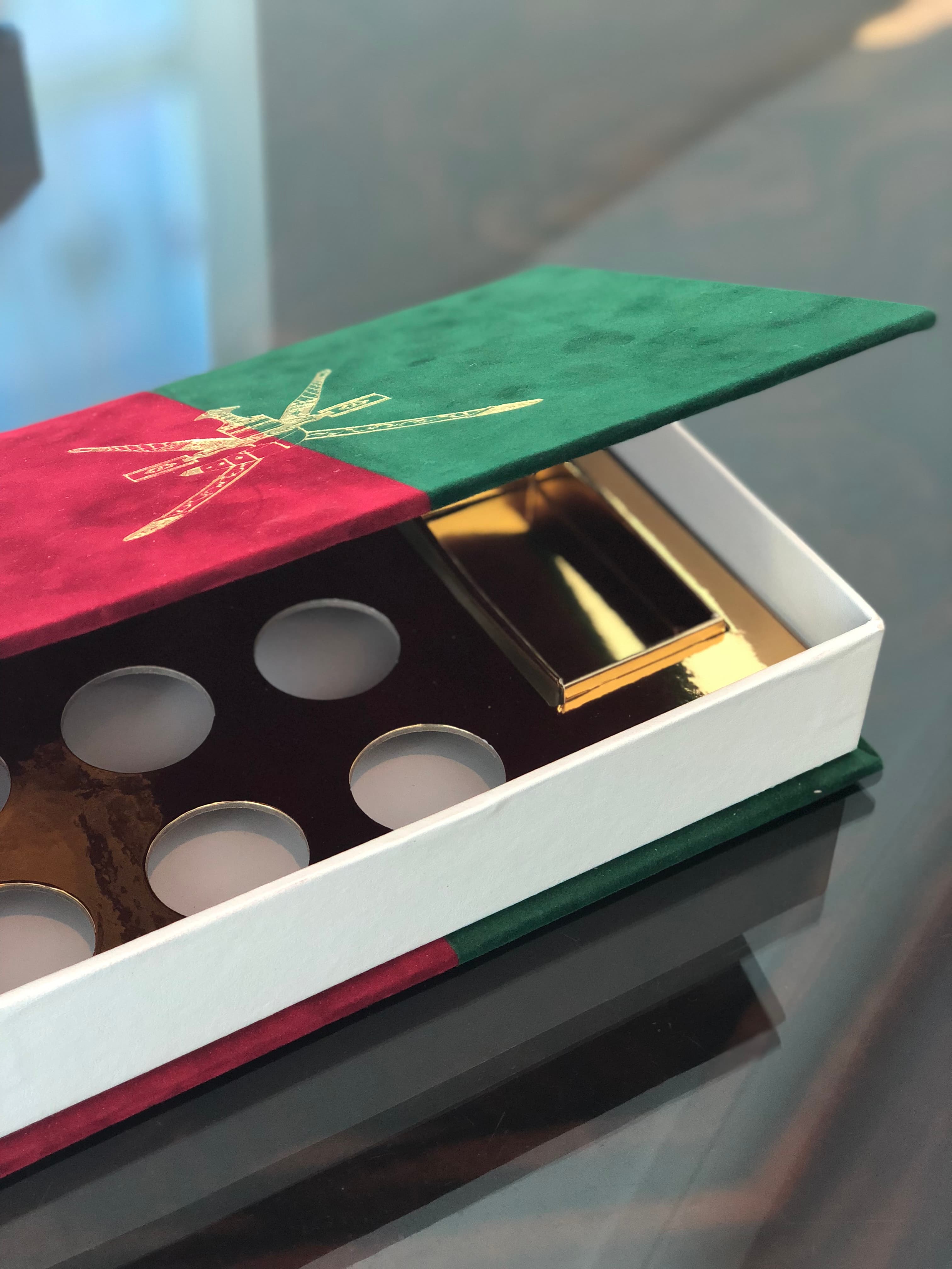 National celebration gifting display with flags and branded packaging